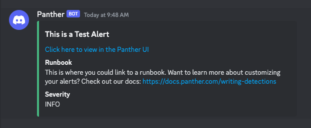 The channel in Discord contains a test alert.