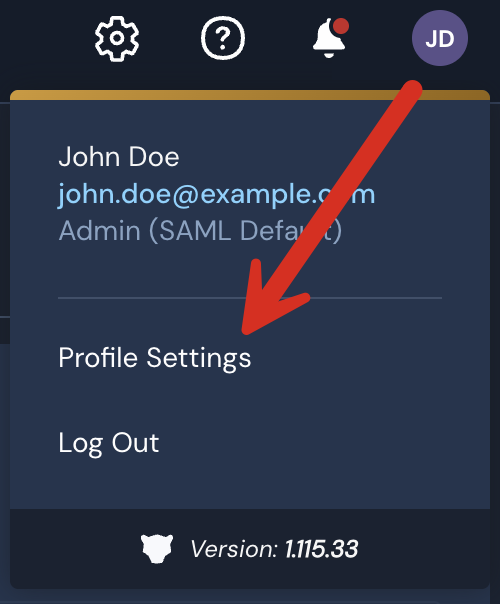Panther Console user menu drop-down with arrow pointing to Profile Settings option