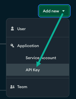 An arrow is drawn from an "Add new" button to an "API Key" option in a menu.