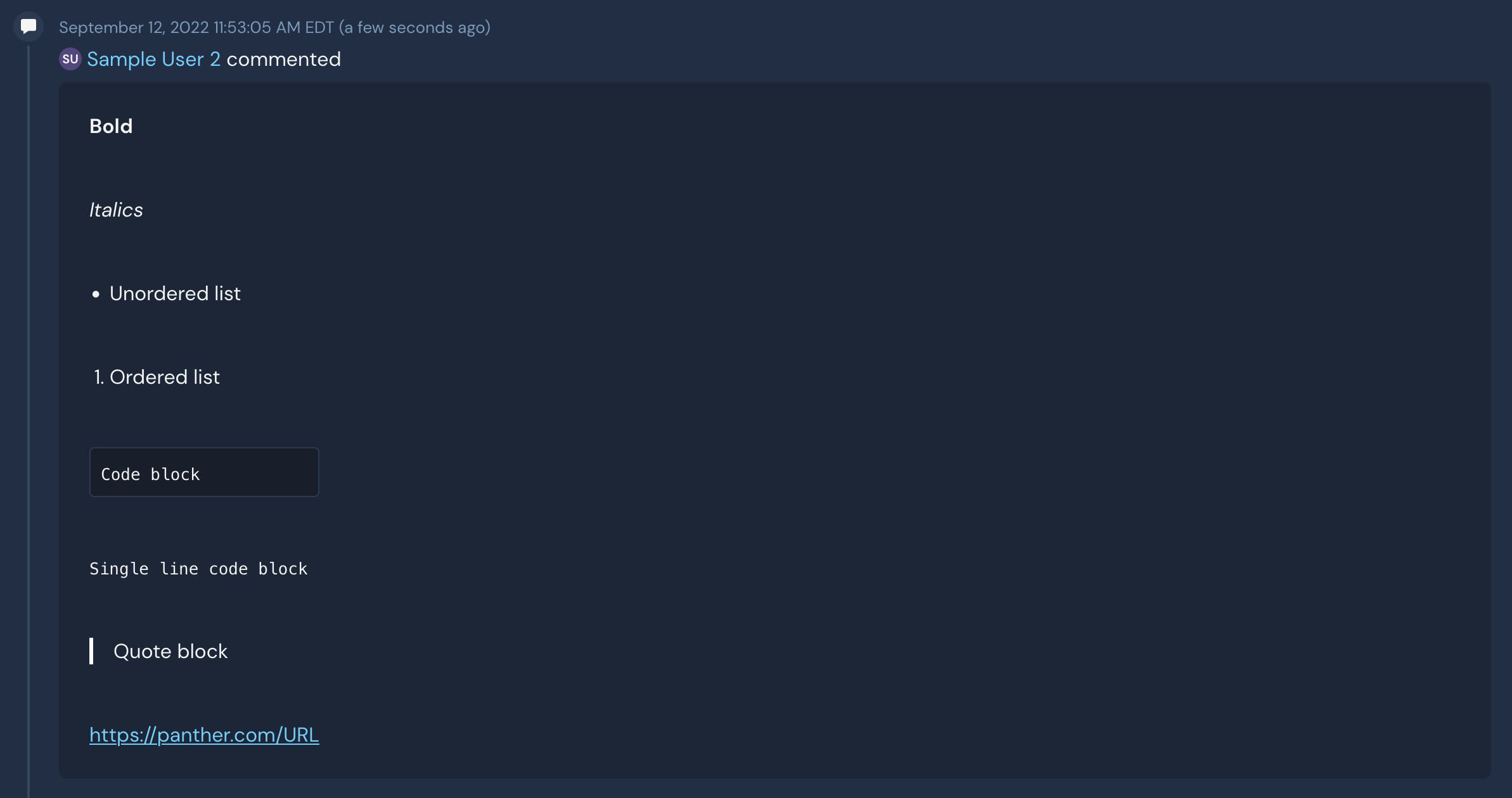 Rich text formatting in comments