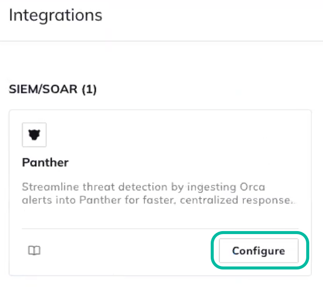 Under an "Integrations" header is a Panther box. There is a "Configure" button.