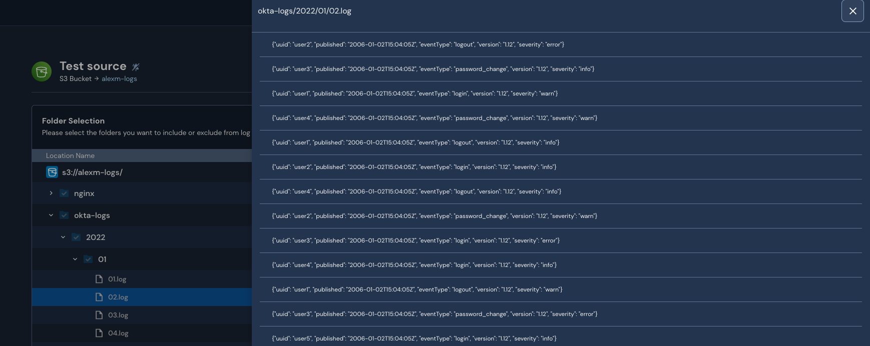 In Panther, an S3 object is highlighted. A pop-over window is displaying a preview of its events.