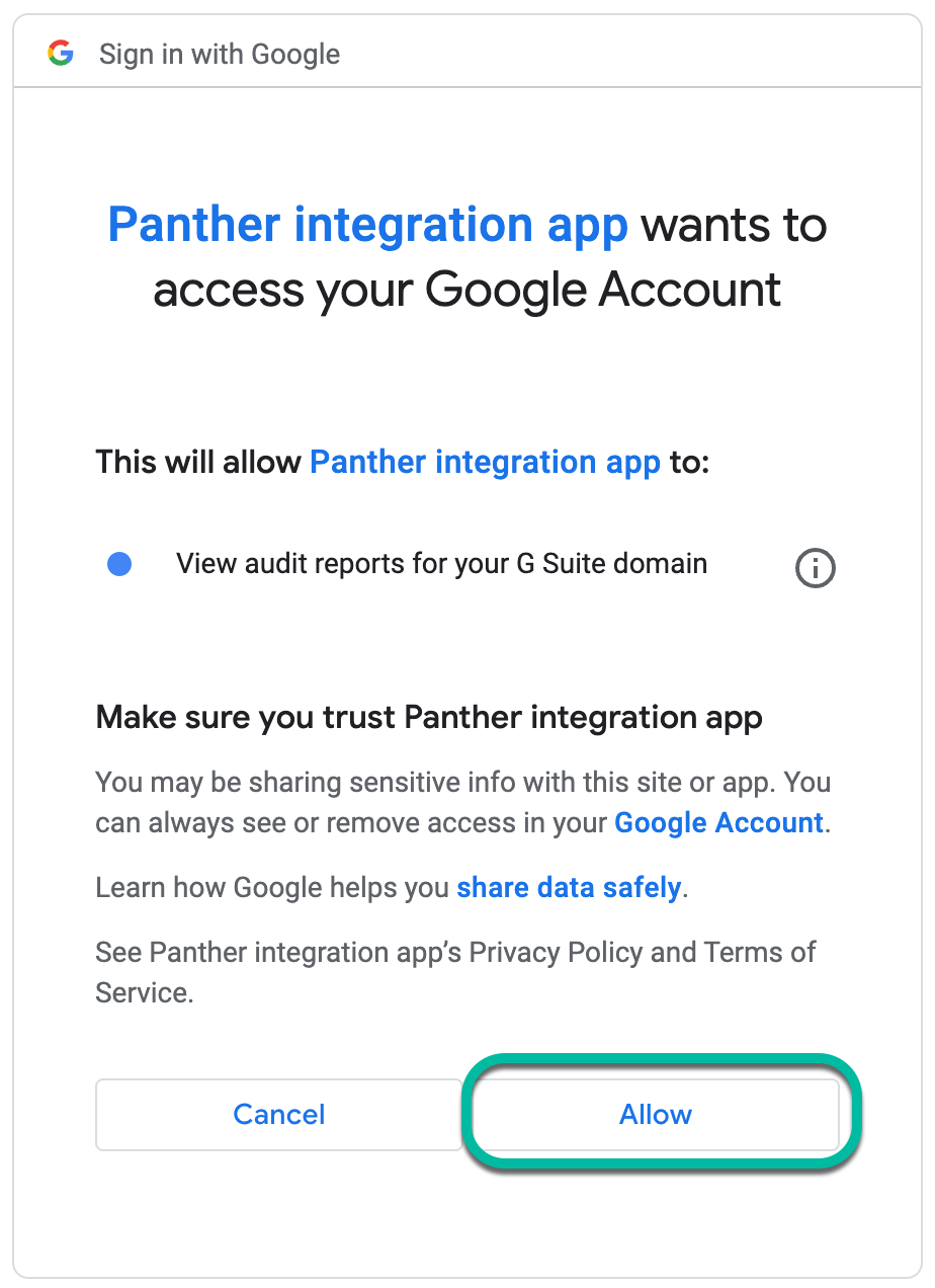 성공 화면이 표시되는 Panther 콘솔로 다시 리디렉션됩니다: