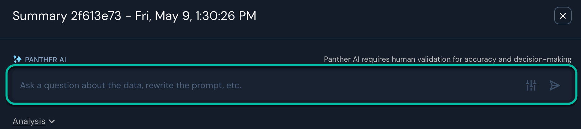 A text box with the prompt "Ask a question about the data, rewrite the prompt, etc." is circled.