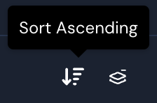 An icon with an arrow pointing downward has been hovered over, its tooltip reads, "Sort Ascending"